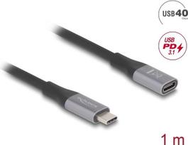 Delock - USB-Verlängerungskabel - 24 pin USB-C (M) zu 24 pin USB-C (W) - USB 2,0 / USB 3,2 / USB4 / Thunderbolt 3  5 A - 1,0m - Schwarz, Grau (81201)