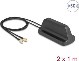 Delock 5G LTE GNSS WiFi 6 MIMO Antenne 2 x SMA Stecker 2,1 - 3,0 dBi omnidirektional mit magnetischem Standfuß und Ansch