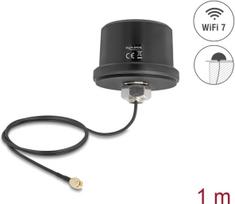 Delock WiFi 7 Antenne RP-SMA Stecker 3,1-3,5dBi omnidirektional mit Anschlusskabel ULA100 1m Dachmontage outdoor schwarz