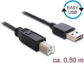 Delock Easy - USB-Kabel - USB (M) umkehrbar zu USB Typ B (M) - USB2.0 - 50cm - Schwarz (83684)