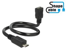 DeLOCK OTG ShapeCable - USB-Verlängerungskabel - 5-polig Micro-USB Typ B (W) bis 5-polig Micro-USB Typ B (M) - 35cm - Schwarz (83924)