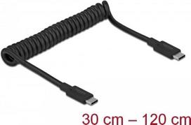 DeLOCK USB 3,1 Gen 2 Coiled Cable Type-C male to Type-C male PD 3 A E-Marker - Linkkabel - USB-C 3,1 Gen 2 - USB-C 3,1 Gen 2 x 1 - Schwarz (85350)