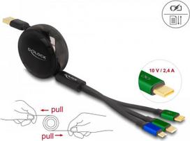 Delock - USB-Kabel - USB (M) zu Micro-USB Typ B, 2 x USB-C (M) - USB2.0 3 A - 1,13 m - einziehbar, bis zu 480Mbps - Schwarz (85359)