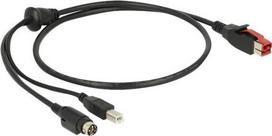 Delock PoweredUSB Kabel Stecker 24V > USB Typ-B Stecker + Hosiden Mini-DIN 3 Pin Stecker 1m für POS Drucker und Terminal