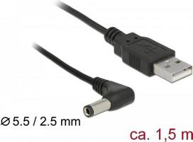 DeLOCK - Stromkabel - Gleichstromstecker 5,5 x 2,5 mm (M) gewinkelt bis USB (nur Strom) (M) - 1,5m - Schwarz (85588)