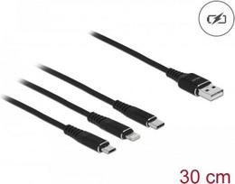 Delock - Lightning-Kabel, nur zum Aufladen - USB männlich bis Micro-USB Typ B, Lightning, USB-C männlich - 30cm - Schwarz (87152)