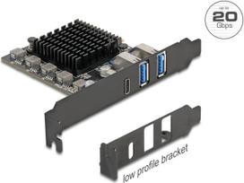 Delock PCI Express x4 Karte zu 1 x USB Type-C20Gbps + 2 x Typ-A 10Gbps - Low Profile Formfaktor