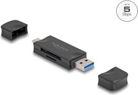 Delock Card Reader USB 5Gbps USB Type-C / Typ-A für SD und Micro SD Speicherkarten schwarz