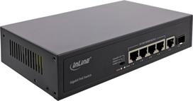 InLine PoE+ Gigabit Netzwerk Switch 5 Port 4x 1xSFP 1Gb/s Desktop Metall - Access Point - 1Gbps - TCP/IP - Ethernet - Power over Ethernet - RJ-45 - MDI Port-Erkennung - 3 HE (32305R)