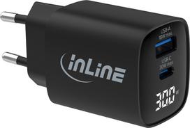 InLine USB PD Netzteil - GaN Ladegerät - QC - USB-C + USB-A - 30W - mit Display