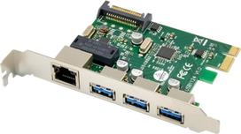InLine® Combo card Gigabit network and USB 3.2 Gen.1, 1x RJ45, 3x USB-A, PCIe x1