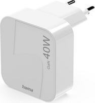 Hama Schnellladegerät, GaN, 2x USB-C, faltbares Mini-Ladegerät, PD, 40 W, Weiß (00201955)