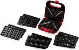 DOMO Snack Party 5in1 Sandwich-Toaster Cool-Touch-Gehäuse, Antihaftbeschichtung Rot (DO9242W)