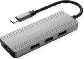 VALUE 14.99.5035 USB-Hub – USB?3.2 Gen?1 – 1× USB-C Stecker – 4× USB-A Buchsen – 5?Gbit/s – Aluminium – Schwarz (14.99.5035)