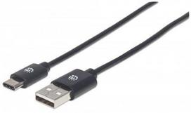 Manhattan USB-C to USB-A Cable, 50cm, Male to Male, Black, 480Mbps (USB 2.0), Hi-Speed USB, Lifetime Warranty, Polybag - USB-Kabel - 24 pin USB-C (M) zu USB (M) - USB 2.0 - 3 A - 50 cm - geformt - Schwarz (354912)