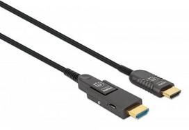 Manhattan HDMI to Micro HDMI Plenum-Rated Cable, 4K@60Hz (Premium High Speed), 20m, Active, Detachable HDMI Male (Type A), Male to Male, Black, Gold Plated Contacts, Lifetime Warranty