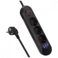 Maclean Power strip MCE394 B, 1.5m, 3 sockets + 2 USB ports, 110-240V AC 50/60Hz, 2.1A max, 2500W, black