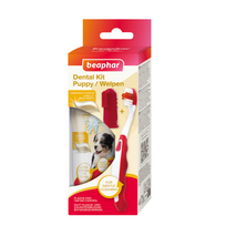 Beaphar PUPPY DENTAL KIT - rinkinys: 50 g dantų pasta + šuniukų dantų šepetėlis + pirštinės formos dantų šepetėlis