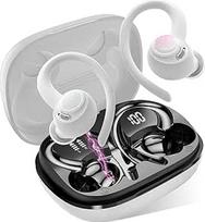 "Bluetooth" ausinės Sportinės "In-Ear" ausinės Belaidės "Bluetooth 5.3" ausinės su HD mikrofonu, išskirtinis garsas, 40 valandų žaidimo trukmė, patogus pritaikymas, dvigubas LED ekranas, IP7 vandeniui atsparios ausinės su ausų kabliukais, baltos spalvos