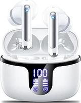 "Bluetooth" ausinės, belaidės "Bluetooth 5.4" sporto ausinės su 4 mikrofonais, 42 val. atkūrimo laikas, LED ekranas, ENC triukšmo mažinimas HiFi stereo ausinės darbui ir studijoms, baltos spalvos