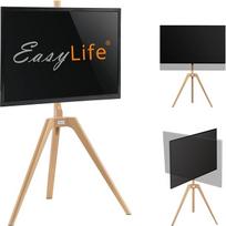 "EasyLife" - medinis TV trikojis - studijinis TV stovas, iki 65 colių ir 40 kg sveriančiam televizoriui / monitoriui, pasukamas, reguliuojamas aukštis, kabelių tvarkymas, VESA iki 400 x 400 (baltas/buko)