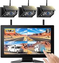 "eRapta" magnetinė saulės atbulinės eigos kamera belaidė, 1080P 10 colių jutiklinio ekrano IPS monitorius ir 3 automatinio įjungimo ir išjungimo atbulinės eigos kameros, 1 minutės "pasidaryk pats" montavimas, atsarginė kamera priekabai ir sunkvežimiui
