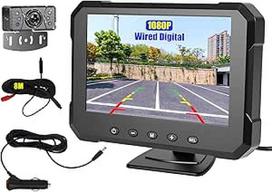 "OiLiehu" laidinės atbulinės eigos kamerų sistemos rinkinys, HD 1080P 5 colių monitoriaus infraraudonųjų spindulių su naktinio matymo atbulinės eigos kamera IP68 atspari vandeniui su 26,2 pėdų kabeliu, atbulinės eigos kamera su atbulinės eigos pagalbos li
