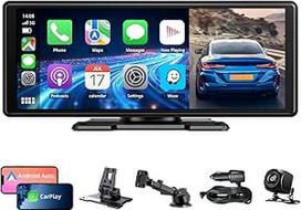 10,26 colių "CarPlay" ekranas, nešiojamasis automobilinis multimedijos grotuvas su "Apple CarPlay" ir "Android Car", galinio vaizdo kamera 1080P, IPS jutiklinis ekranas, valdymas balsu, GPS navigacija, BT/FM/AUX/Mirror Link