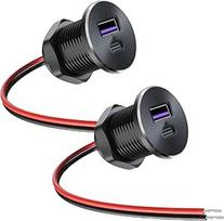 2 USB C lizdų pakuotė, 12 V Motorhome, aliuminis, 18 W QC 3.0 ir 30 W PD 3.0, 12 V, greitasis įkroviklis Jachtos USB lizdas, skirtas karavanui, priekabai, sunkvežimiui, sunkvežimiui, valčiai, automobiliui