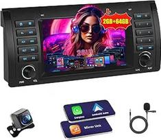 Automobilinis radijas BMW 5 serijos E39 1996-2003/X5 E53 2000-2007/M5 1996-2003, Android 2G+64G, belaidis Carplay ir Android Car, 2 DIN radijo imtuvas su GPS/WiFi/Bluetooth/USB/RDS/FM mikrofonu, atbuline eiga