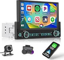 Autoradio 1 din mit Display 7 Zoll Wireless Carplay Android Auto, Radio Bluetooth 1 din mit Mirror Link FM radijas USB Type-C Rückfahrkamera Mic