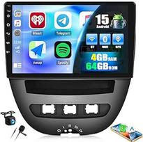 CAMECHO 4+64G 9 colių "Android 15" automobilinis radijas "Toyota Aygo 2004-2014/Peugeot 107/Citroën C1", navigacijos radijas "Bluetooth" su belaidžiu "Carplay" "Android Car FM/RDS GPS WiFi + AHD galinio vaizdo kamera 32EQ