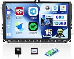 CAMECHO 6GB + 128GB 8 branduolių Android 15 automobilinis radijas VW Golf 5 Polo Caddy Skoda su Navi Carplay Android Car Wireless, dvigubas DIN radijas su 9 colių ekranu, Mirror Link RDS/FM Bluetooth 5.0 + DSP