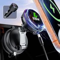 Qi2.2-25W MagSafe automobilinis laikiklis su įkrovimo funkcija, belaidis automobilinis įkroviklis su TEC ir ventiliatoriumi, 360° kampu besisukantis stiprus magnetinis mobiliojo telefono laikiklis iPhone 17 16 serijai (su 45W adapteriu)