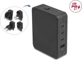Delock USB GaN Ladegerät 3 x USB Type-C PD 3.1 und 1 x USB Typ-A mit 145 W inklusive Strom-Adapter für EU / US / UK