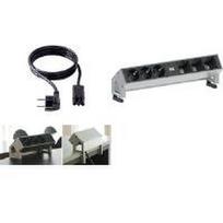 3x Schuko 3x custom modules, type F, aluminium, plastic, black, stainless steel, aluminium