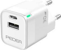 PEDEA 30W USB-C (PD) Schnellladegerät - 2-Ports Mehrfach Handy-Ladegerät mit USB-C und USB-A, weiß