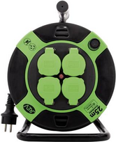 REV H05RR-F 3G1,5 - Verlängerungsrolle - Wechselstrom 230 V - 3000 Watt - Ausgangsanschlüsse: 4 - 25,0m - Schwarz, grün (0010215412)