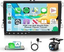 "Android 15" automobilinis radijas VW Golf Skoda Polo Passat Tiguan Touran Seat 4+64G su belaidžiu CarPlay Android automobilis, 9 colių ekranas Palaiko FM RDS 32EQ GPS Bluetooth WiFi SWC atbulinės eigos kamera