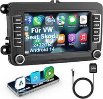 "Bluetooth" automobilinis radijas su ekranu "Golf 5 6" VW Polo T5 Passat Touran Seat su navigacija WLAN FM/AM, "Apple Carplay", "Android Car", vairo valdymo pultas, 2Din Android 14 Dab automobilinis radijo imtuvas Touch