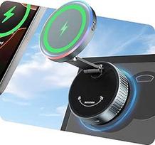 "CloudValley" "MagSafe" automobilinio įkroviklio laikiklis, 15 W belaidis greitasis įkrovimas ir 360° kampu besisukantis vakuuminis siurbtukas, magnetinis laikiklis su RGB apšvietimu, skirtas "iPhone" 17-12 serijos prietaisų skydeliui / priekiniam ekranui