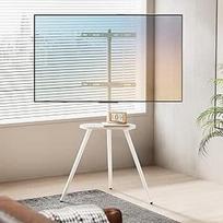 "Easel" TV trikojis 40-65 colių televizoriui, nešiojamas, pasukamas ir reguliuojamo aukščio, grindų stovas su mediniu padėklu, išlaiko iki 35 kg, idealiai tinka miegamajam, svetainei, juodas (baltas)