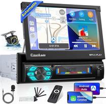 "Hikity" automobilinis radijas 1Din Carplay su 7 colių automatiškai ištraukiamu ekranu Automobilinis stereo MP5 radijas su "Bluetooth" laisvų rankų sistema Andrid Car Mirror Link USB FM AUX atbulinės eigos kamera