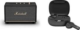"Marshall Acton III" belaidis "Bluetooth" garsiakalbis - juodas ir "JBL Live Pro 2 TWS" - vandeniui atsparios tikros belaidės ausinės į ausis su triukšmo slopinimo funkcija - iki 40 valandų muzikos atkūrimo