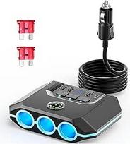 "Upgrade 7 in 1" cigarečių žiebtuvėlio skirstytuvas, 120 W automobilio įkroviklio adapteris, trigubas 12 V/24 V įkrovimo kabelio daliklis su 4 USB prievadais, LED voltmetras su atskiru jungikliu, skirtas "iPhone 16" / prietaisų kamerai / GPS