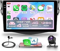 4G+128G belaidis Carplay Android 15 automobilinis radijas Toyota RAV4 2007-2012 9 colių Incell jutiklinio ekrano automobilinis radijas su belaidžiu Android automobiliniu GPS navigacijos WiFi Mirror Link Bluetooth FM/RDS/EQ/SWC Rear View