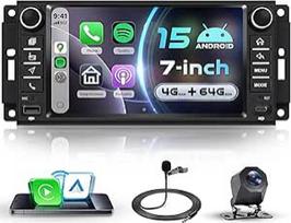 4G+64G Autoradio Android 15 für Jeep Wrangler Grand Cherokee Compass Patriot/Dodge Caliber Nitro/Chrysler Sebring, 7'' IPS jutiklinis ekranas su Carplay Android Auto GPS WiFi Typ-C Bluetooth FM RDS