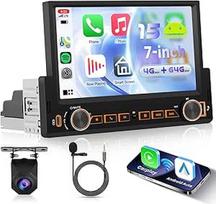 Autoradio 1 Din 4G+64G Android 15 mit Drahtlos Carplay Android Auto, 7 Zoll IPS HD Touchscreen Auto Radio Unterstützung DSP Bluetooth 5.0 GPS Wi-Fi FM RDSUSB/Typ-C Link Spiegeln Rückfahrkamera