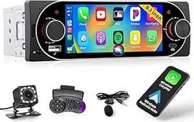 Autoradio 1 din mit Display 5.1 Zoll Wireless Carplay Android Auto, Radio Bluetooth 1 din mit Mirror Link FM Radio Rückfahrkamera Mic