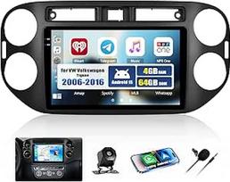 CAMECHO 4+64G Android 15 Navi Autoradio für VW Volkswagen Tiguan 2006-2016, 9 Zoll GPS Bluetooth Radio Incell HD mit Wireless Carplay Android Auto WiFi FM RDS EQ Mirror Link +Rückfahrkamera